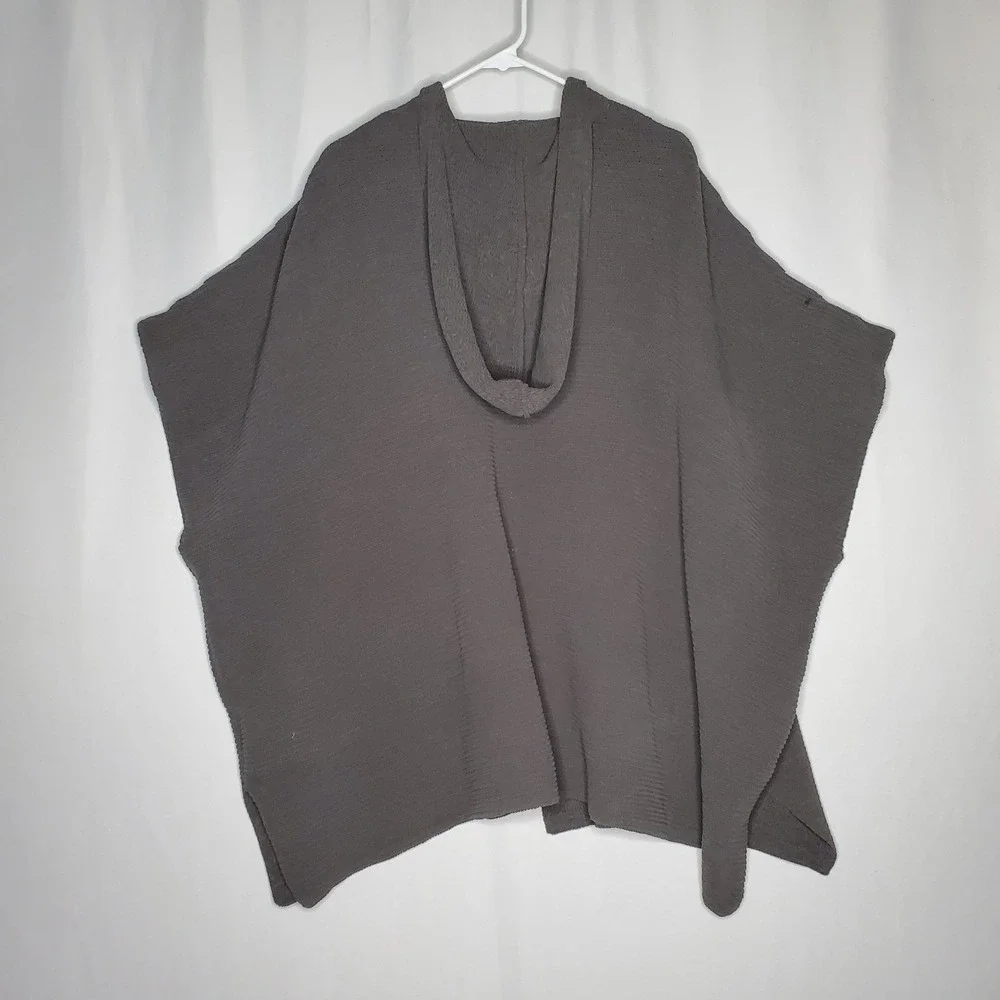 Aerie Hoodie Cape Cardigan Women L/XL Gray‎ Chenille Chunky Open Front Pocket